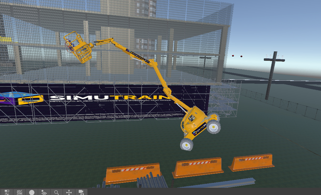 Boom lift working near scaffolding with SimuTrain