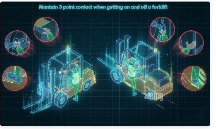 3-point contact getting on and off a forklift