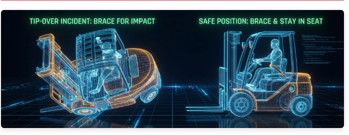 Tip-over brace for impact and safe position