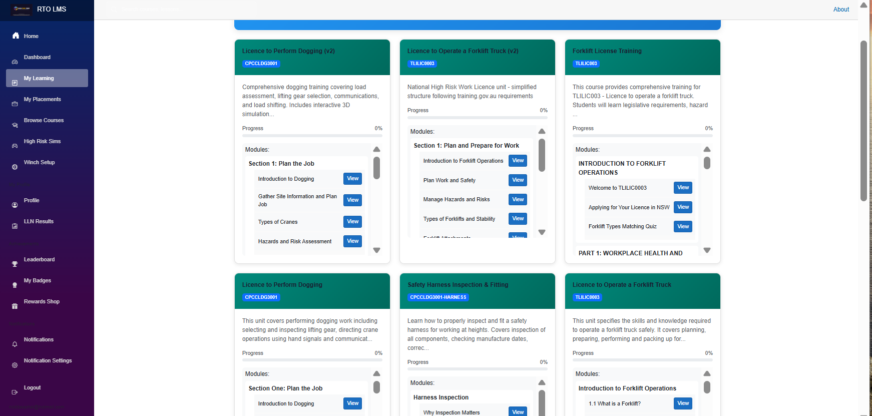 LMS course catalog with multiple training programs