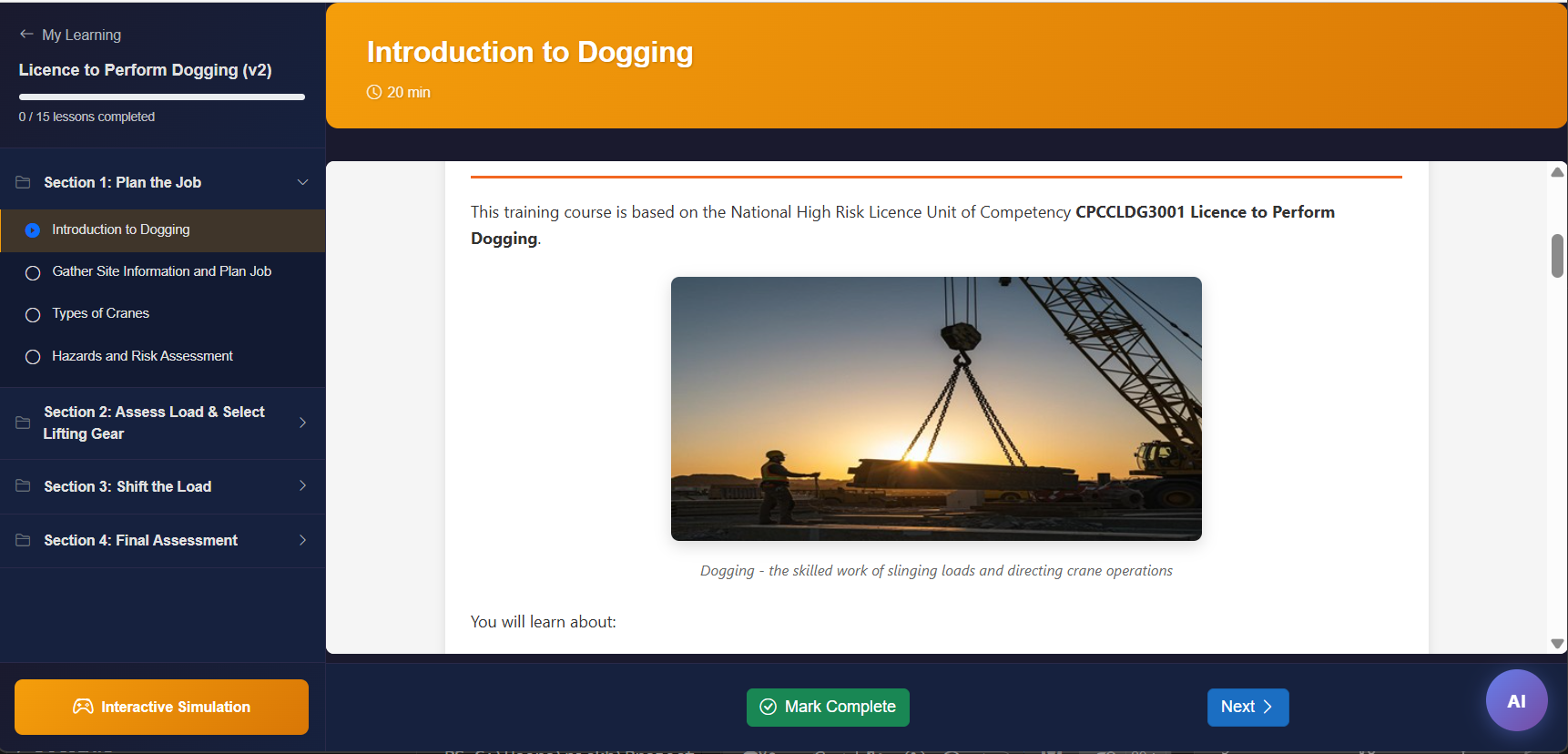 Dogging course — Introduction with AI chatbot
